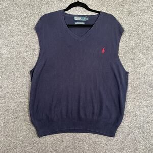Polo Ralph Lauren Sweater Vest Mens XL Blue Vneck Pullover Grandpa Pony Vintage
